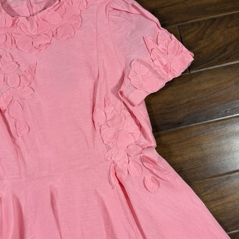 Antonio Melani‎ Women's Size 14 Pink Taffy Floral Appliqué Iris Linen Mini Dress - Picture 3 of 13